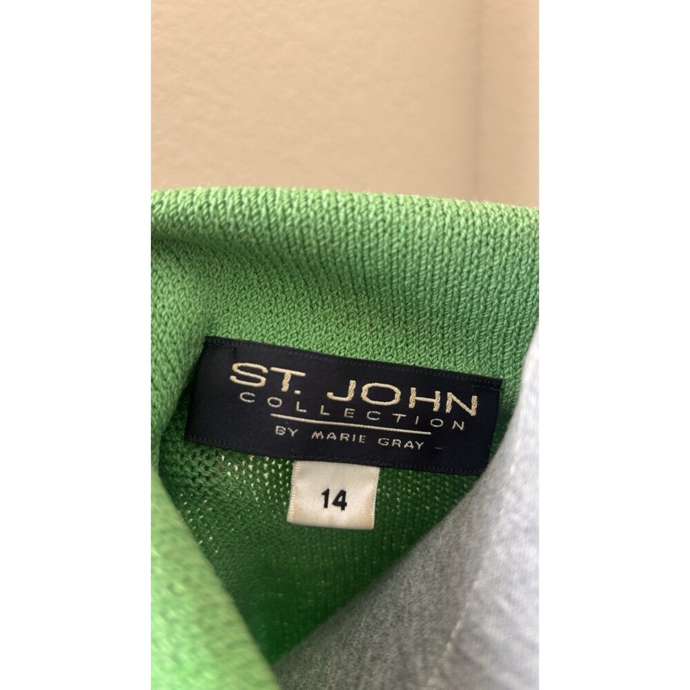 St. John Collection by Marie Gray Size 14/16 Green Navy Floral Trimmed Knit Suit - Picture 9 of 13